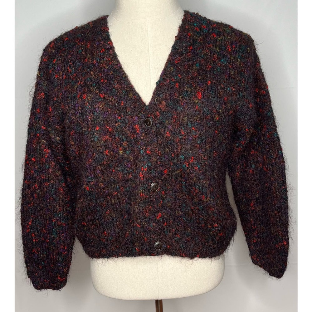 OBR women's dark maroon sweater cardigan mohair blend knit v-neck multicolor M